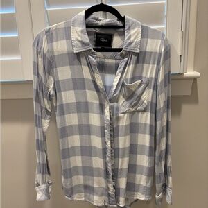 Rails blue and white plaid button-down shirt